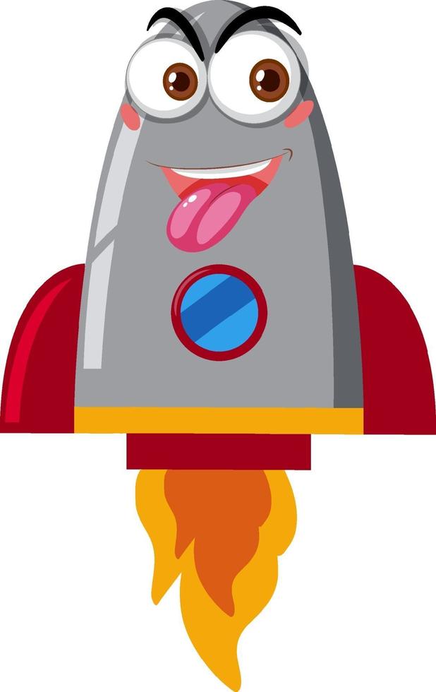 Rocketship cartoon with cheeky face on white background vector