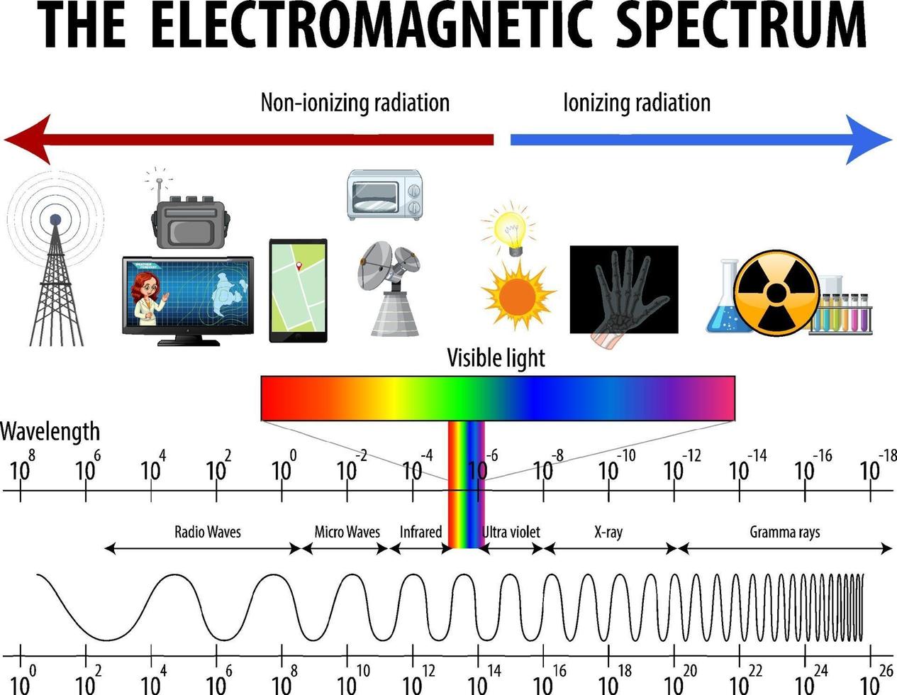 diagrama de espectro electromagnético de ciencia vector