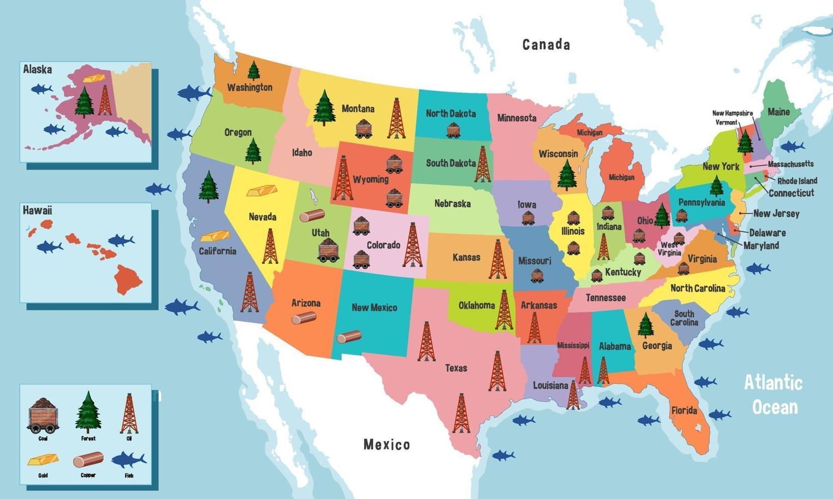 mapa de estados unidos de américa con nombres de estados 1945552 Vector en  Vecteezy