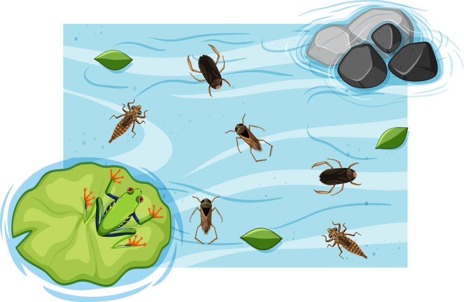 Top view of aquatic insects in the pond vector