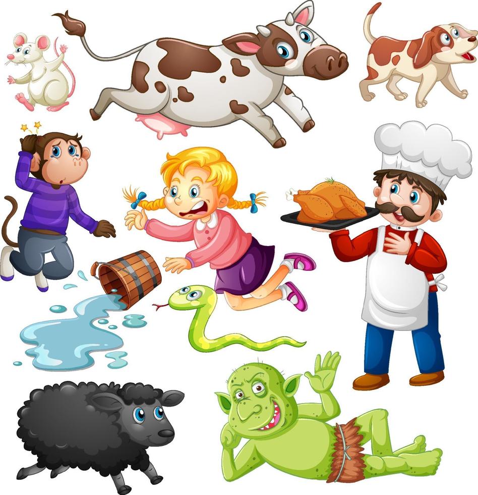 Set of fantasy cartoon character isolated on white background vector