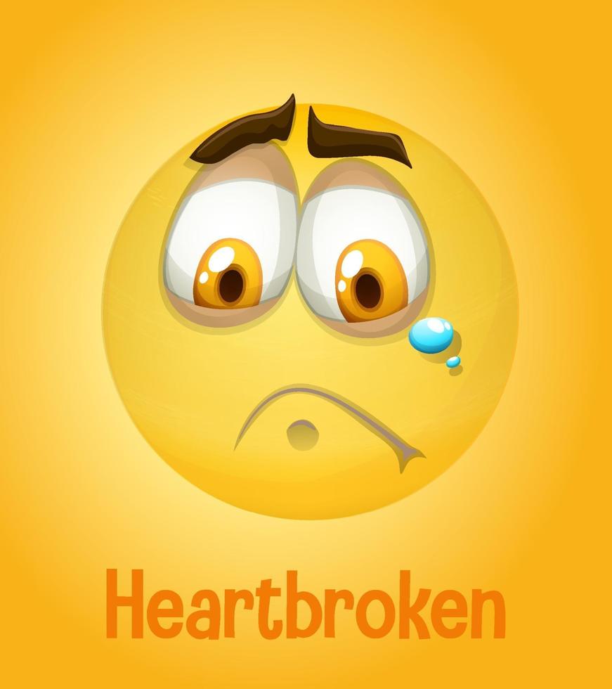 Heartbroken facial expression on yellow background vector