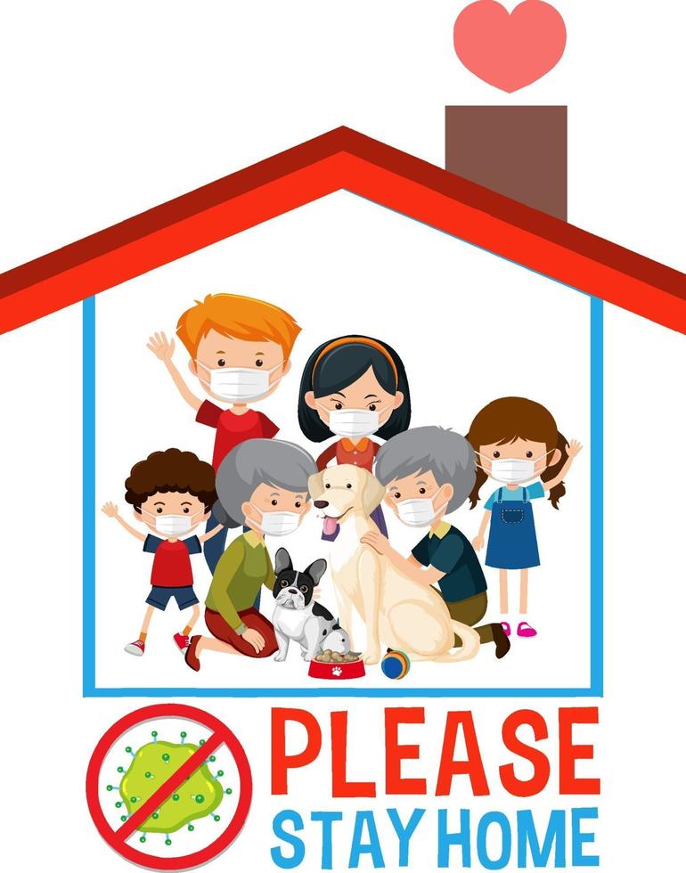 Stay Home Stay Safe Font with Happy Family vector