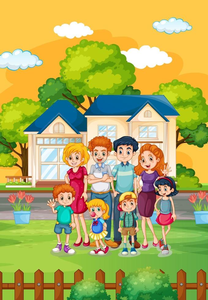 Happy family standing in front of the house vector