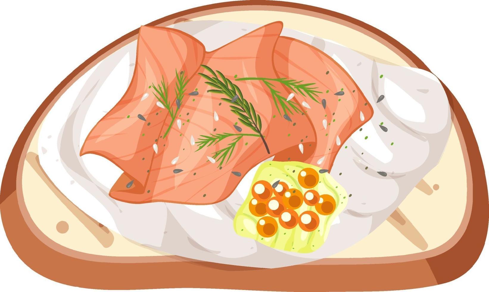 Top view of a bread with smoked salmon and cream vector