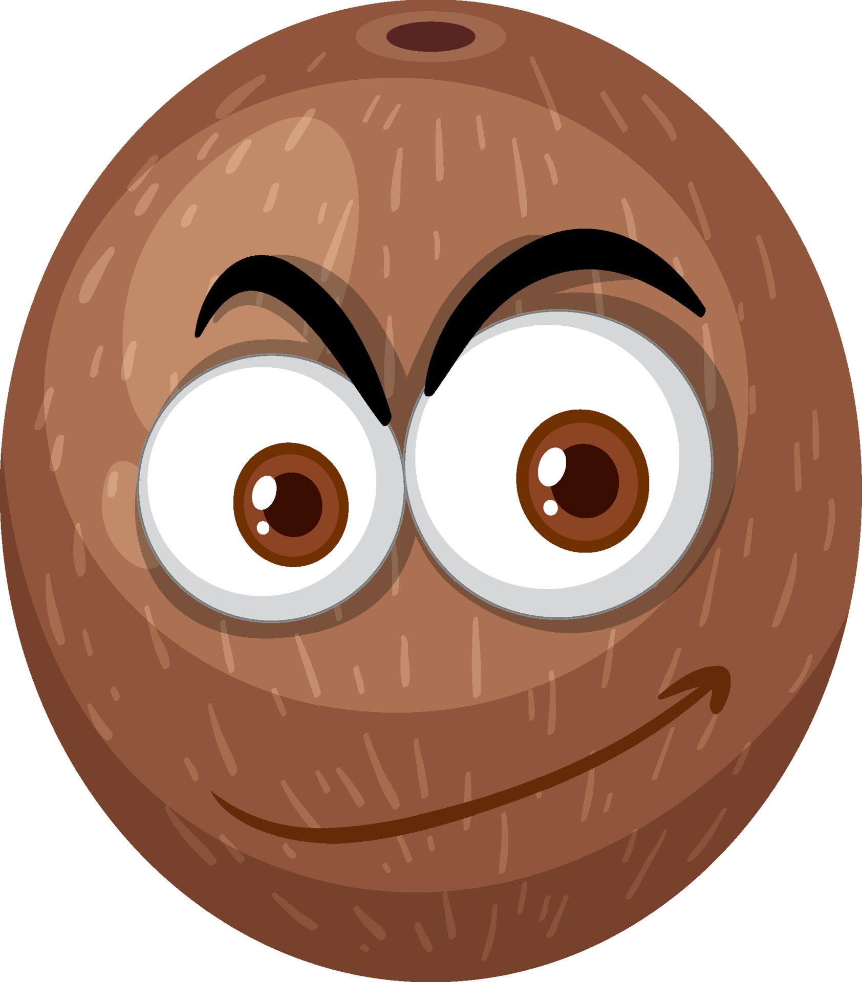 Coconut cartoon character with happy face expression on white