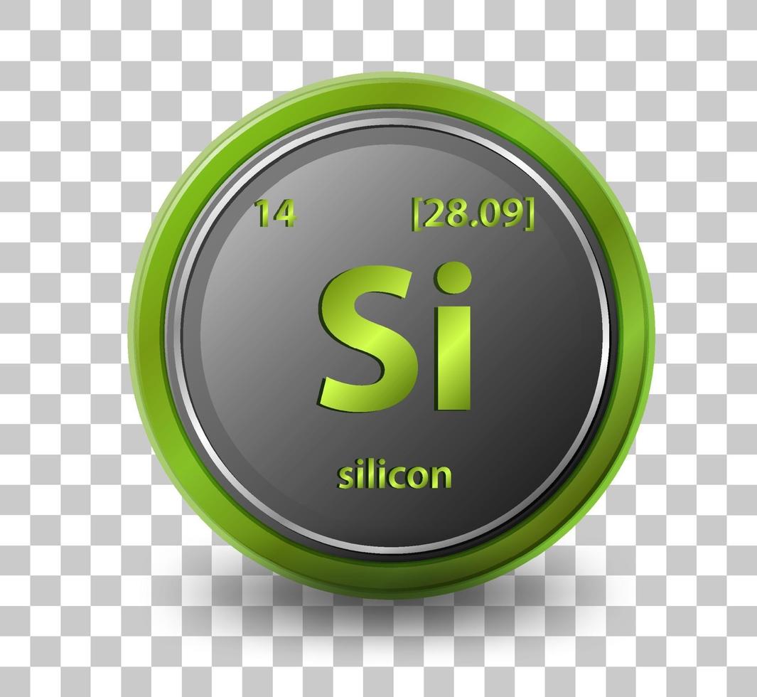 Silicon chemical element. Chemical symbol with atomic number and atomic mass. vector