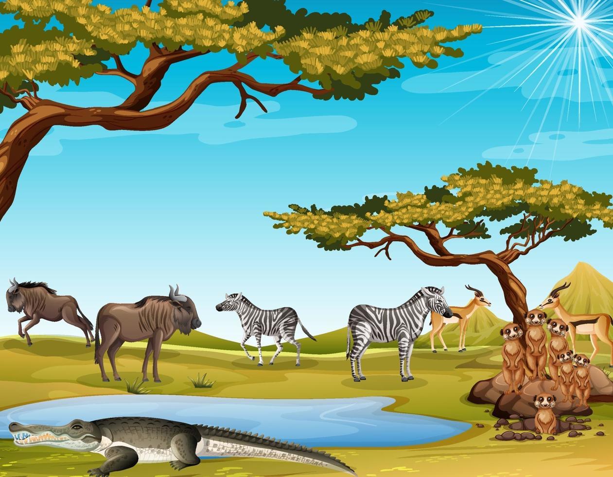 Group of Wild African Animal in the forest scene vector