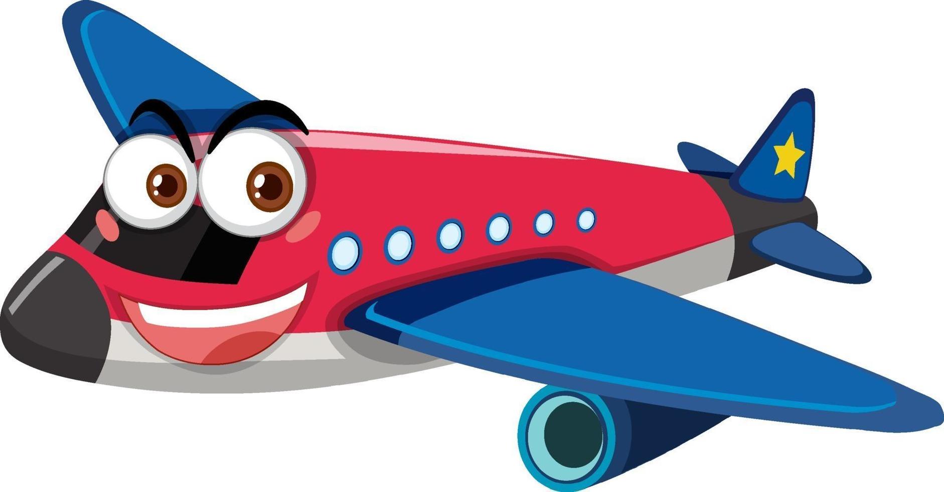 Avión con personaje de dibujos animados de expresión facial sobre fondo blanco. vector