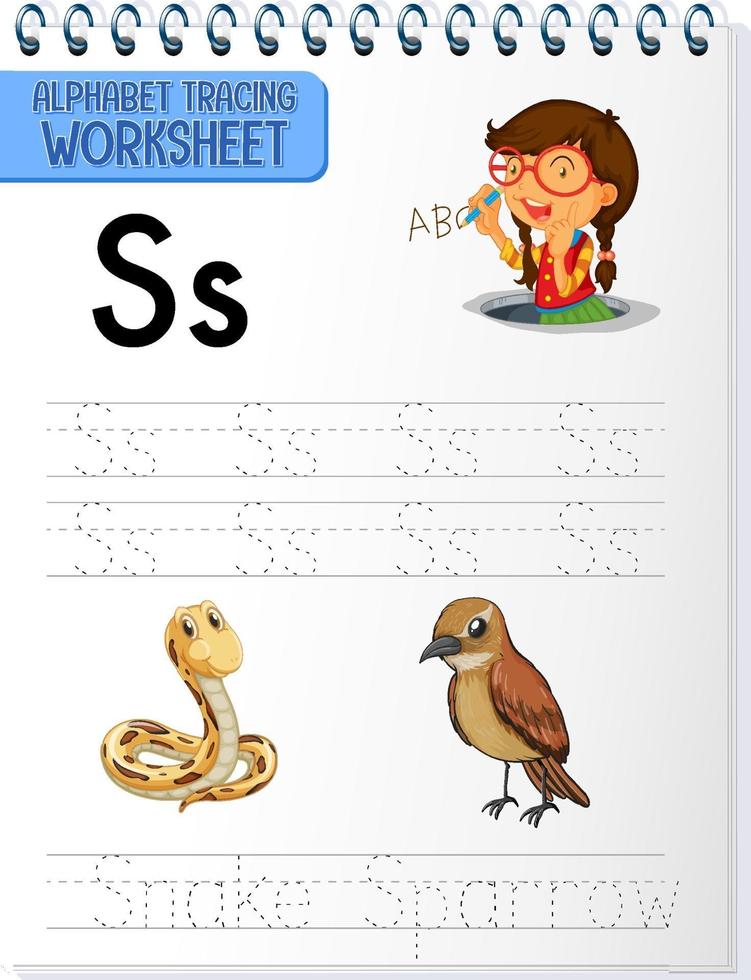 Alphabet tracing worksheet with letter S and s vector