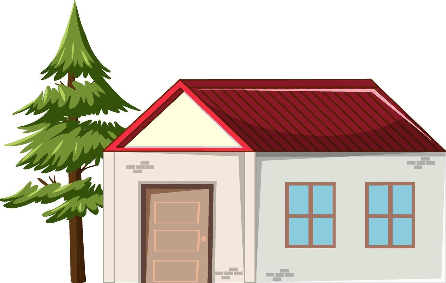 Una pequeña casa con un árbol aislado sobre fondo blanco. vector