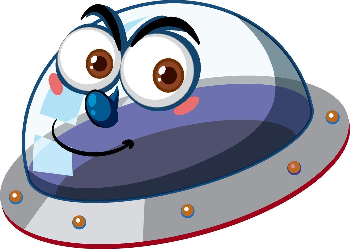 Ufo with happy face expression on white background vector