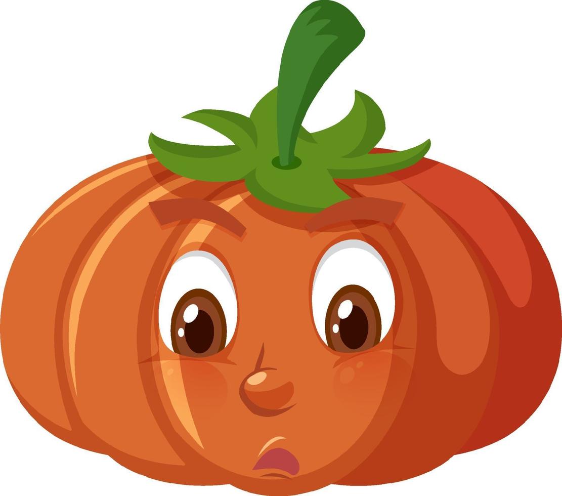 Lindo personaje de dibujos animados de calabaza con expresión de cara confundida sobre fondo blanco vector