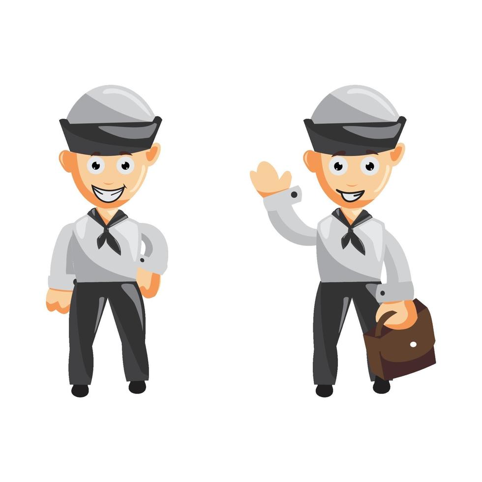 Set of a sailor man cartoon character in different poses. Vector illustration in a flat style