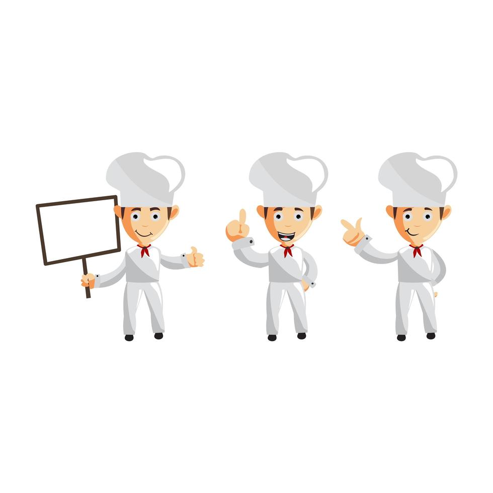 Set of cartoons of cute chef in different poses vector