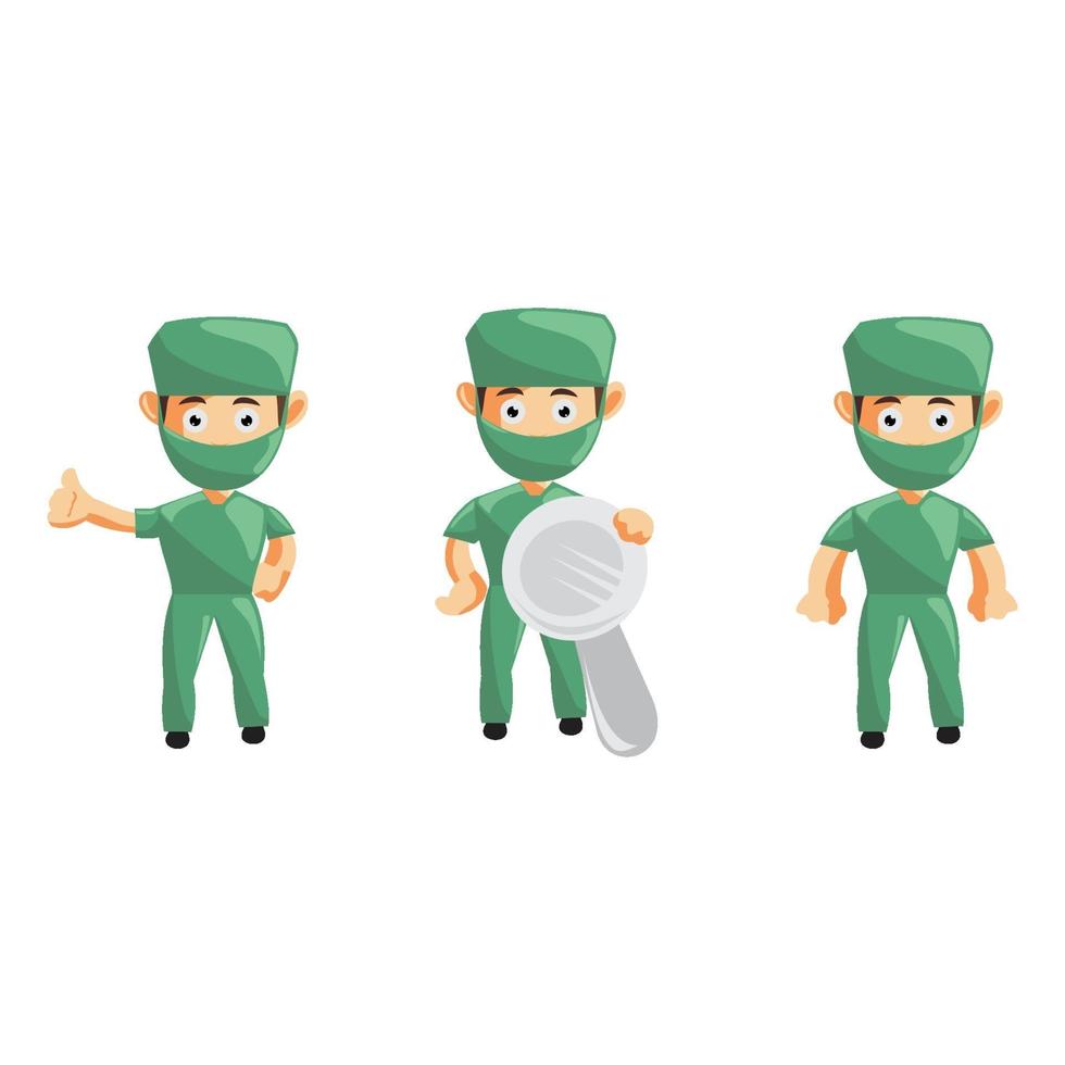 Set of cute cartoon male nurse in various poses vector