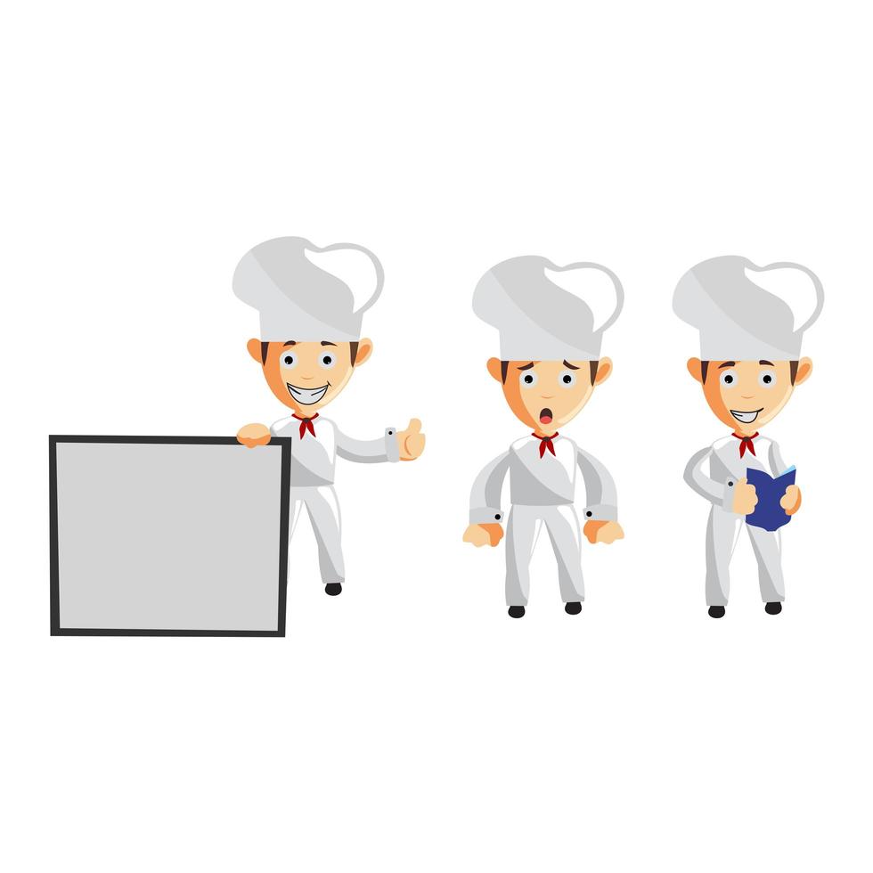 Set of cartoons of cute chef in different poses vector