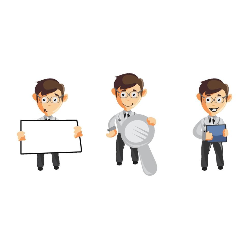 conjunto de lindo médico de dibujos animados en varias poses vector