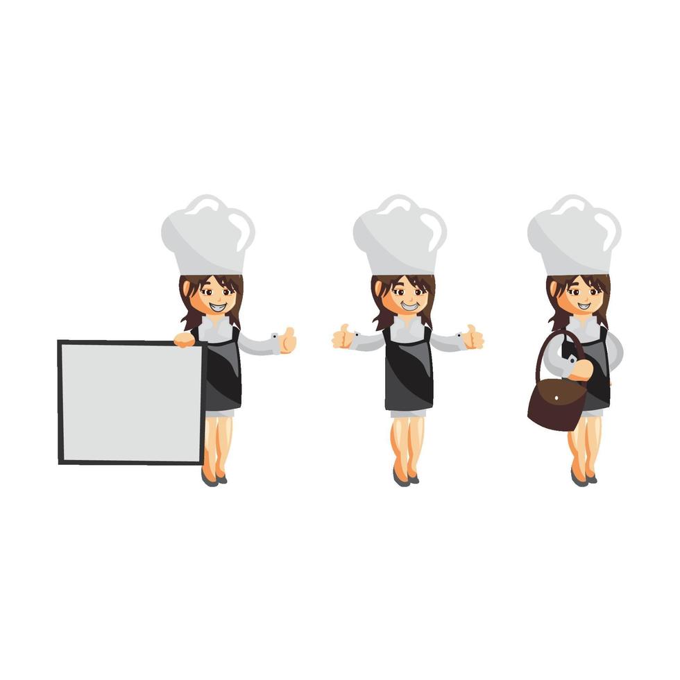 Chef Woman Mascot Illustration Poses Set vector