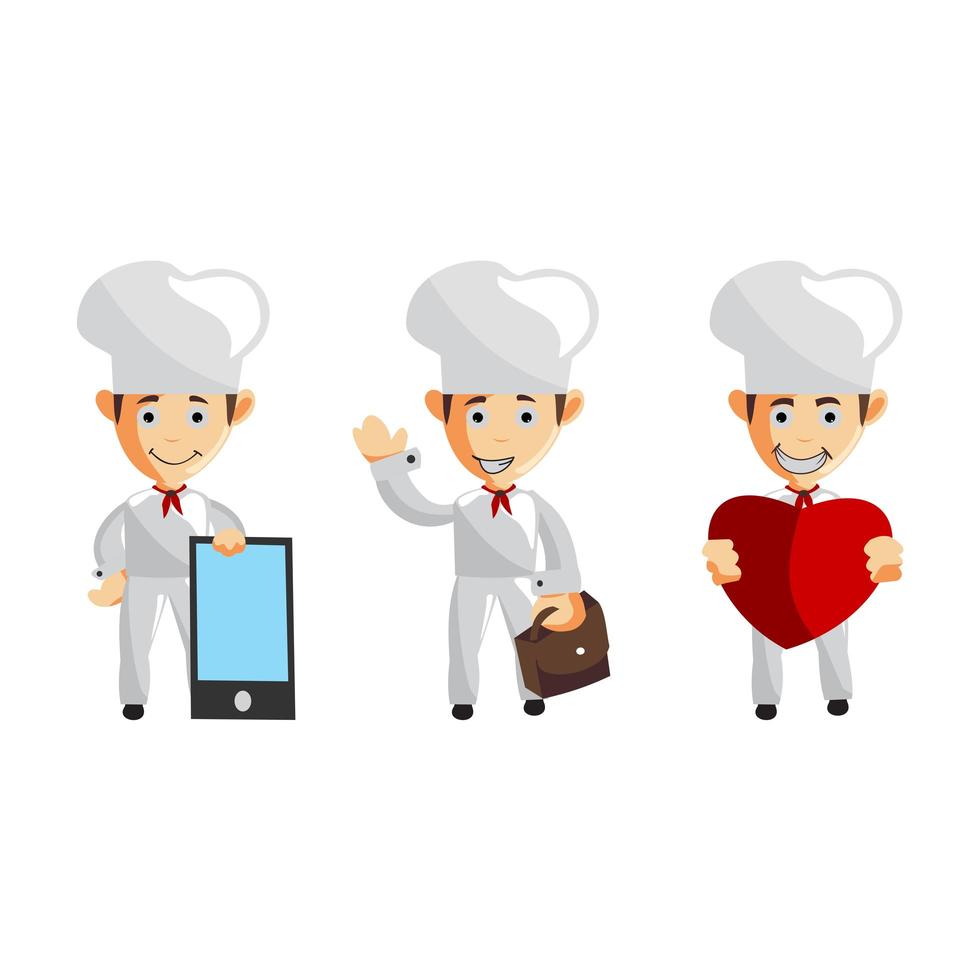 Set of cartoons of cute chef in different poses vector