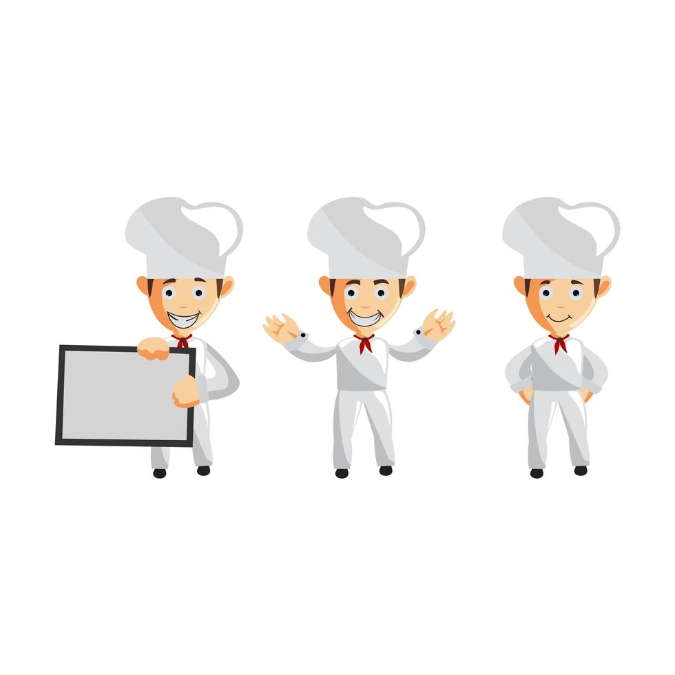 Set of cartoons of cute chef in different poses vector