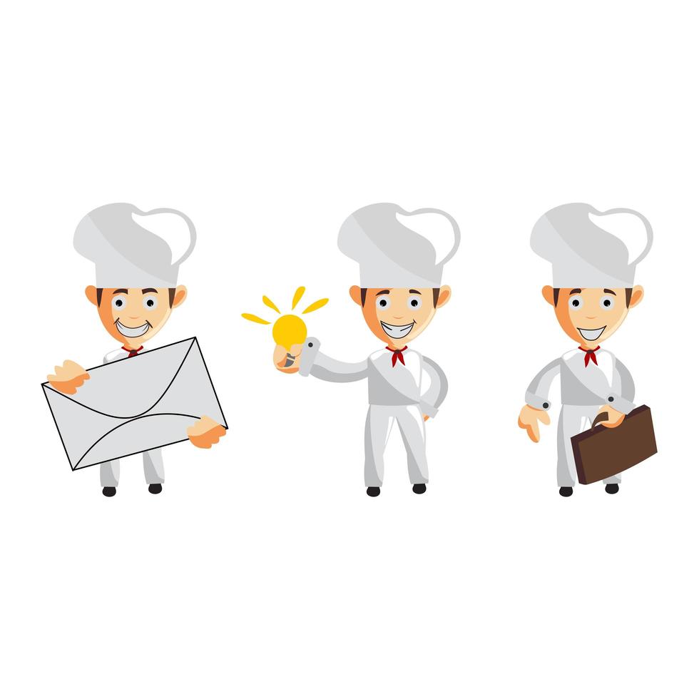 Set of cartoons of cute chef in different poses vector