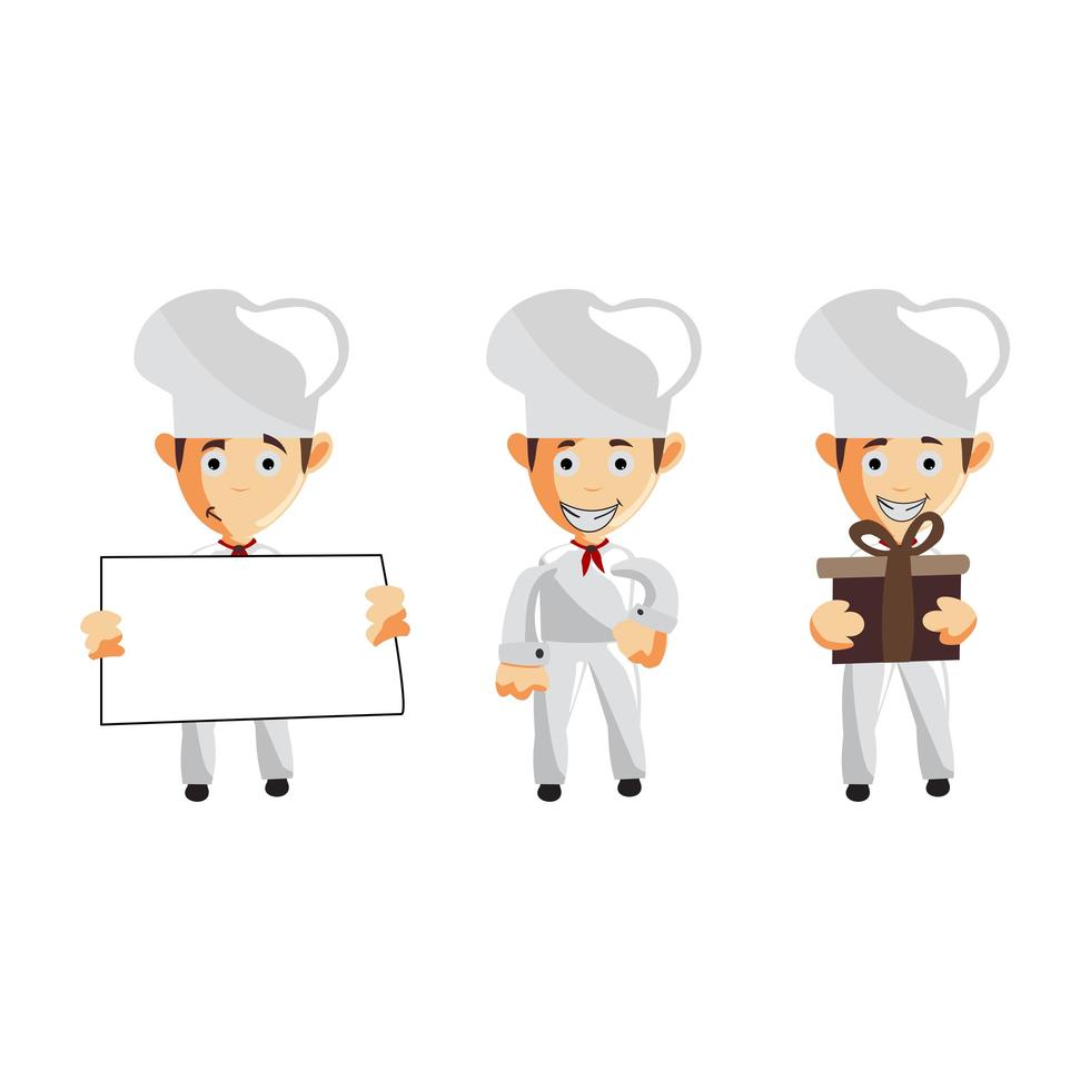 Set of cartoons of cute chef in different poses vector