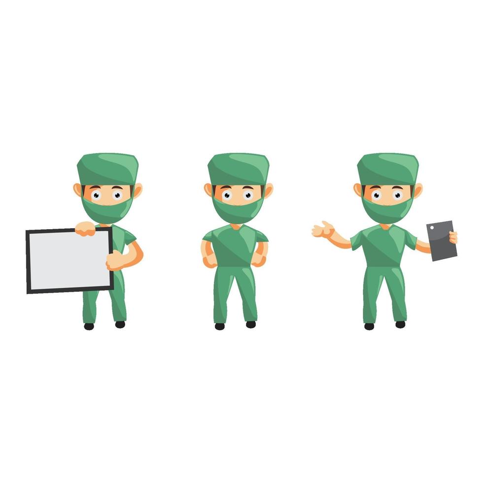 Set of cute cartoon male nurse in various poses vector