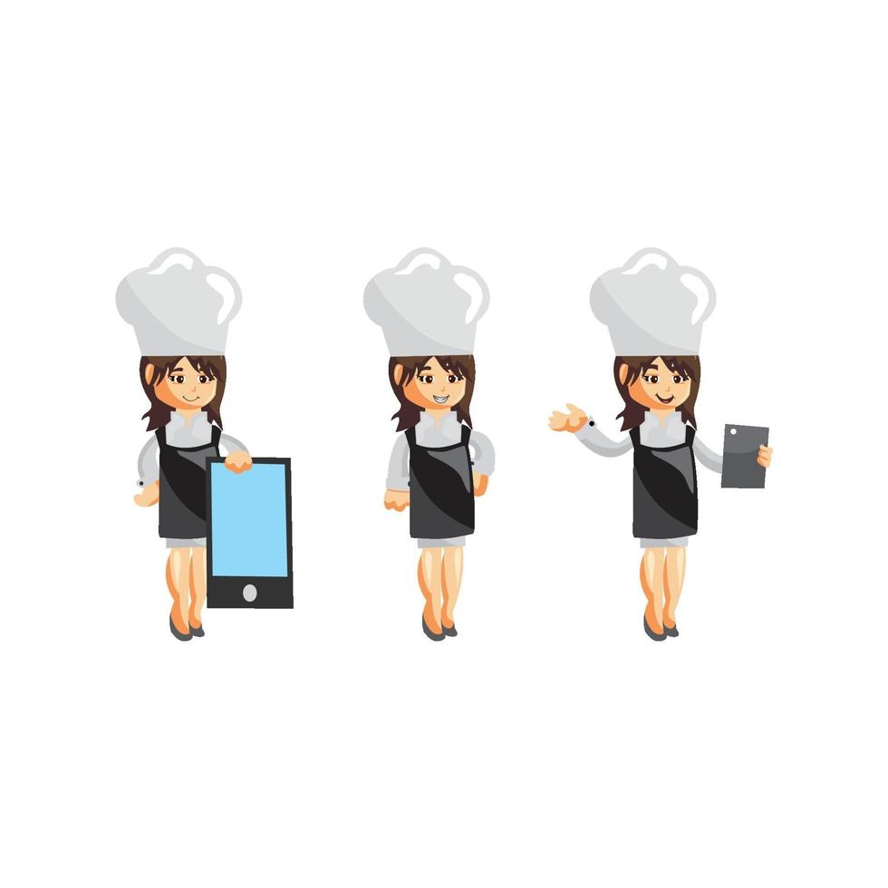 chef mujer mascota ilustración plantea conjunto vector