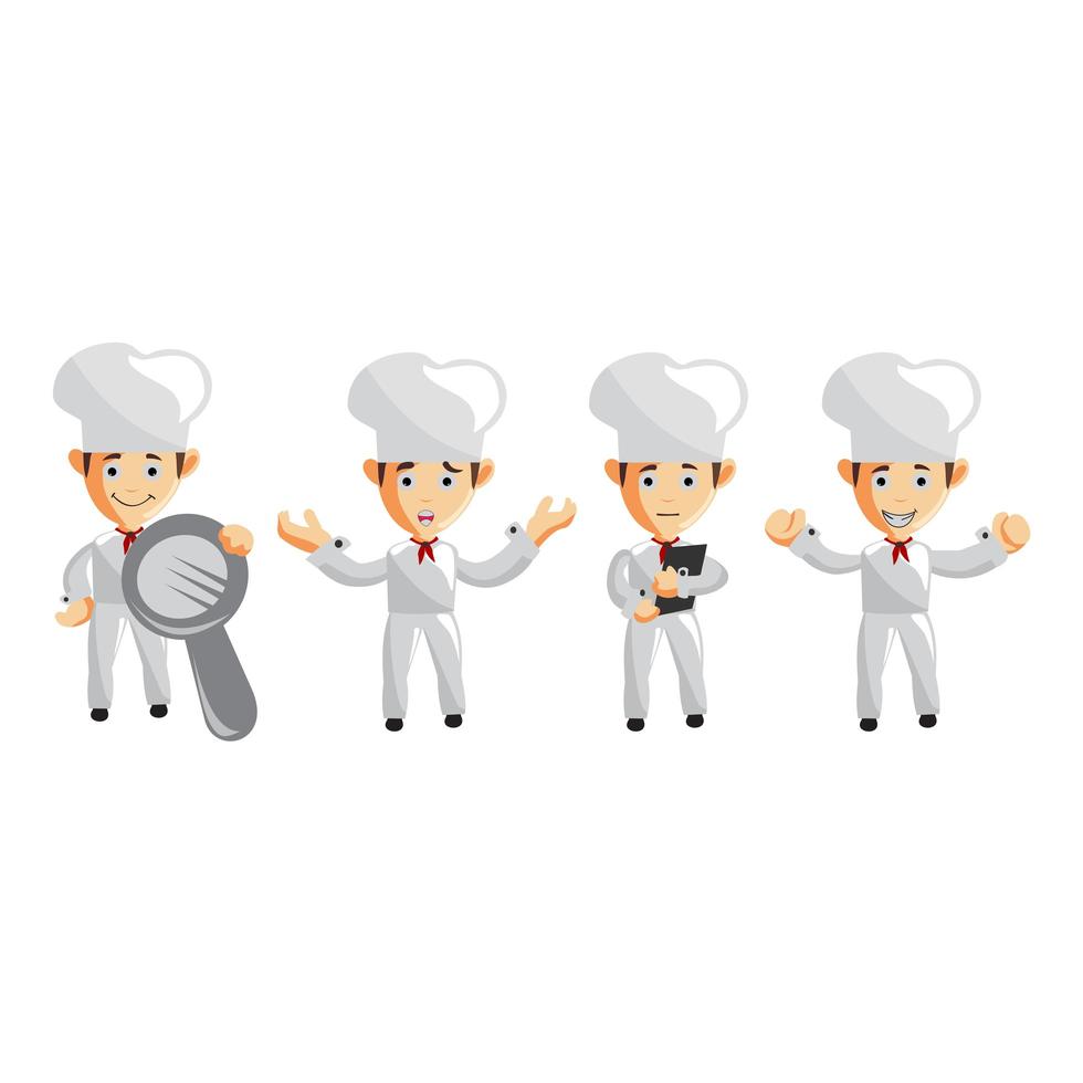 Set of cartoons of cute chef in different poses vector