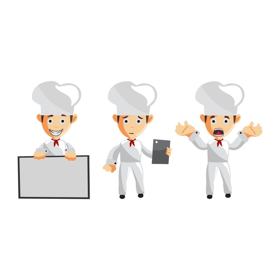 Set of cartoons of cute chef in different poses vector