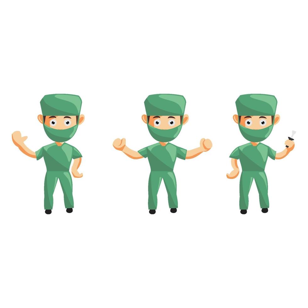 Set of cute cartoon male nurse in various poses vector