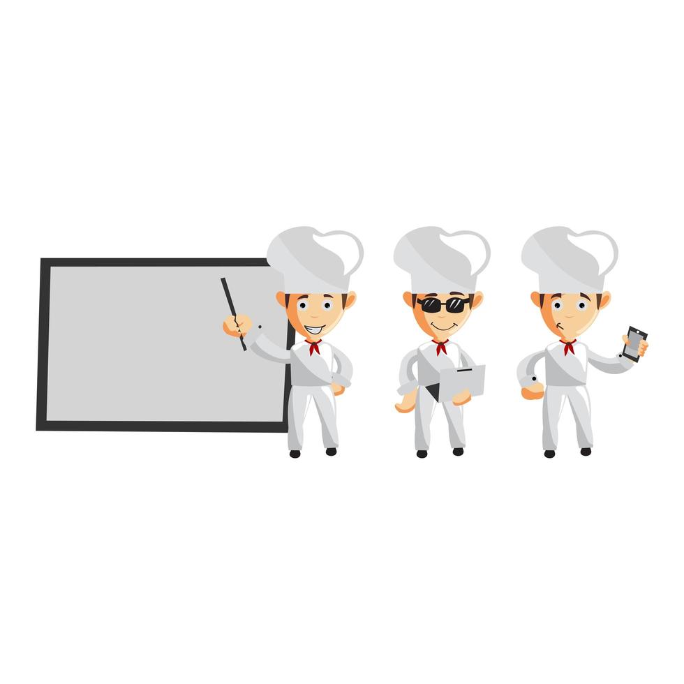 Set of cartoons of cute chef in different poses vector