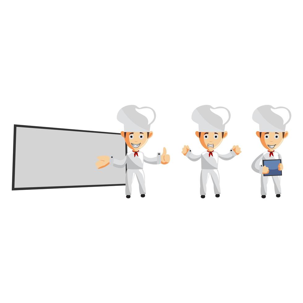 Set of cartoons of cute chef in different poses vector