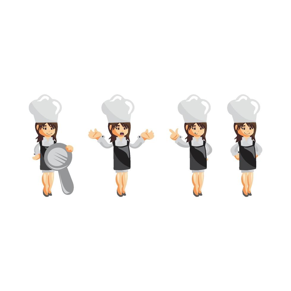 chef mujer mascota ilustración plantea conjunto vector
