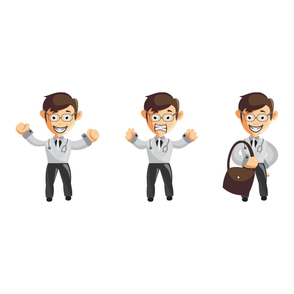 Set of cute cartoon male doctor in various poses vector