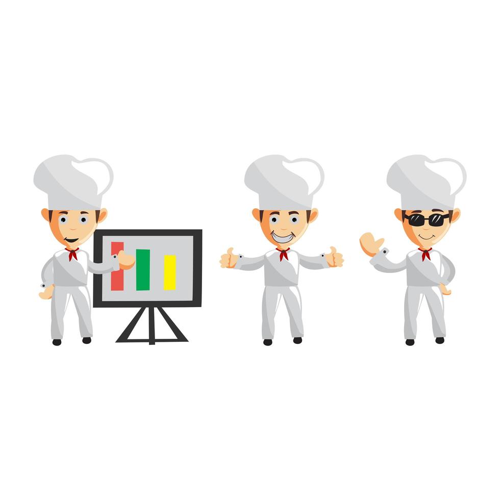 Set of cartoons of cute chef in different poses vector