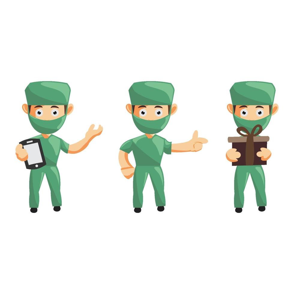 conjunto de enfermero de dibujos animados lindo en varias poses vector