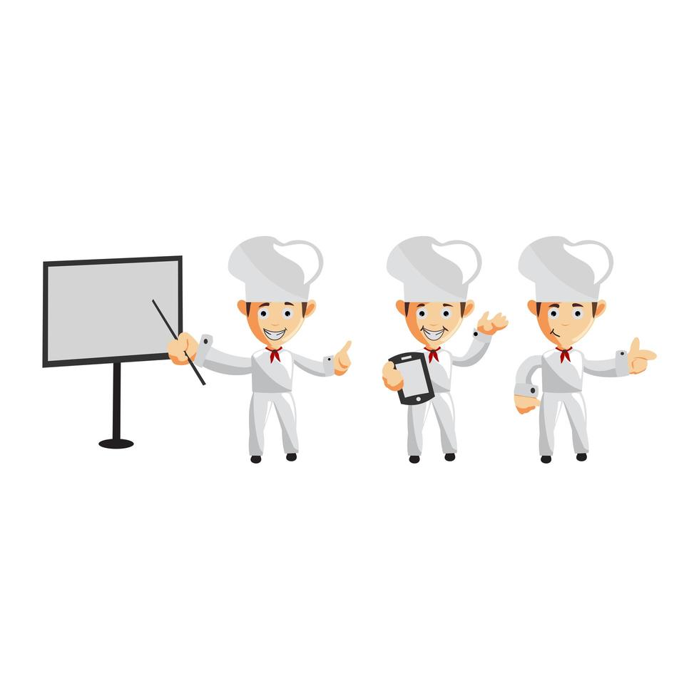 Set of cartoons of cute chef in different poses vector