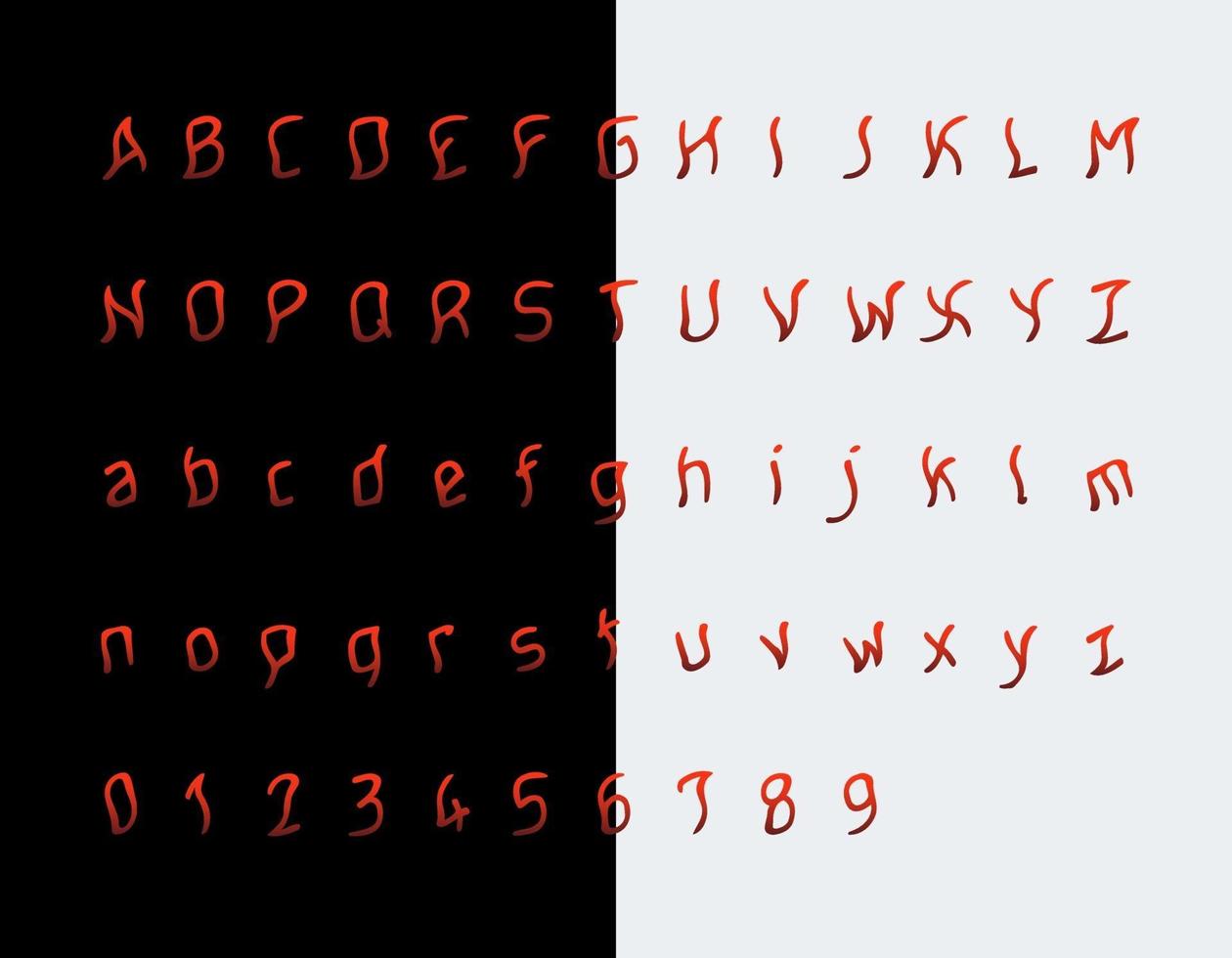 Maniac font, terrifying letters and numbers vector