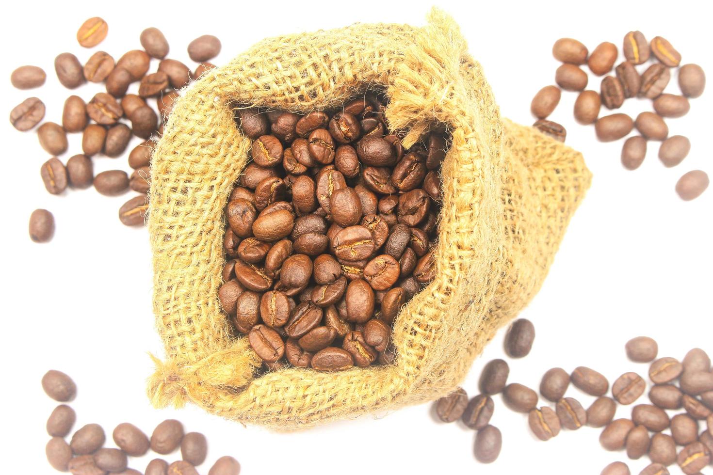 Top view of coffee beans in a bag photo