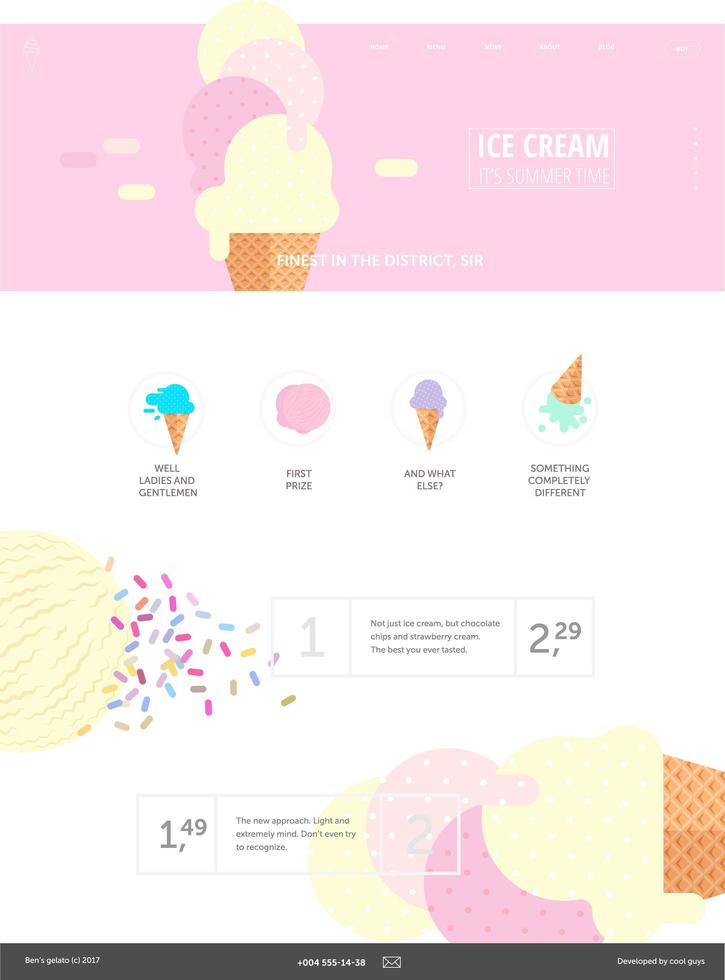 plantilla de sitio web de helado rosa vector