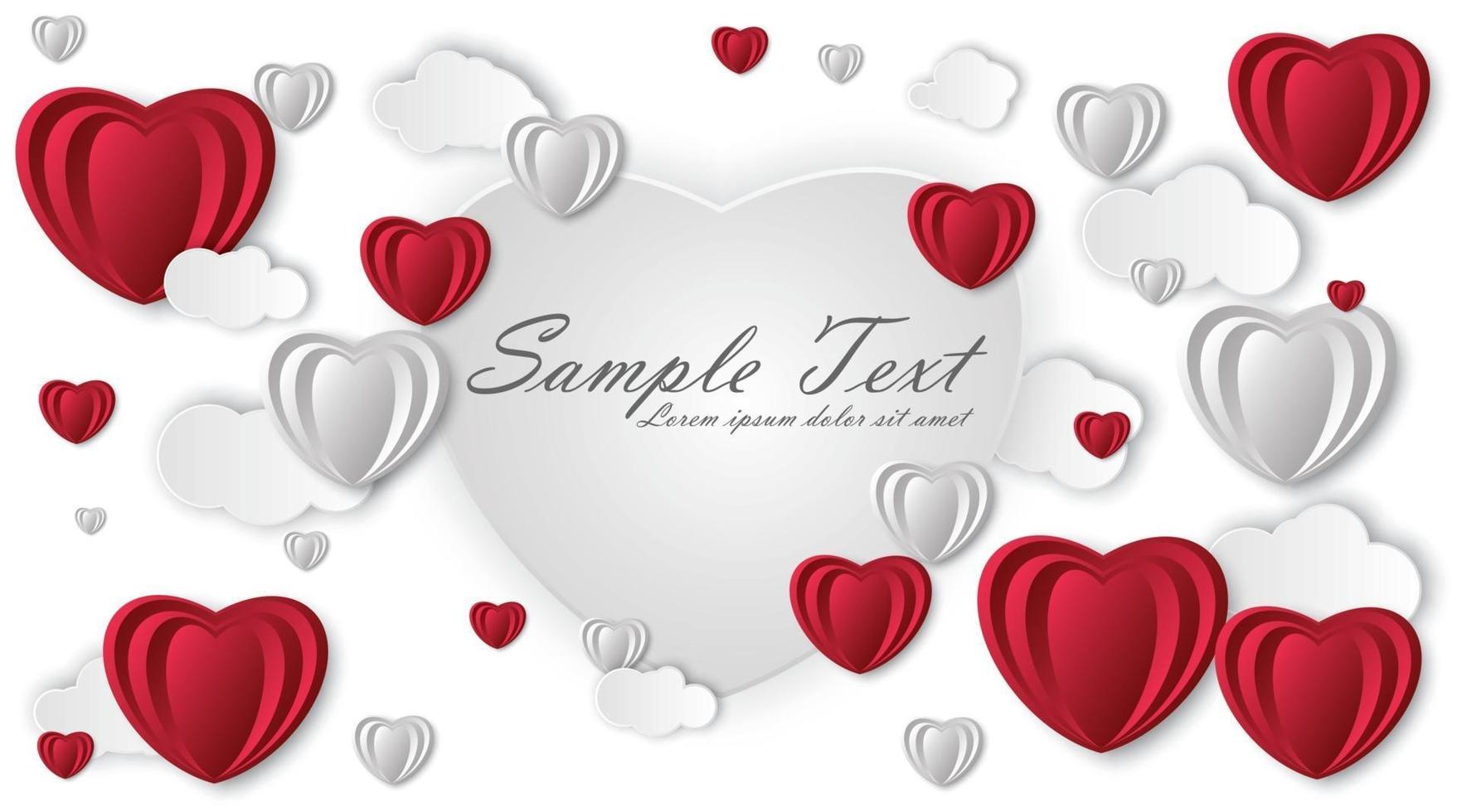 Happy Valentines day backdrop. Paper art, love and marriage. Red and white paper heart . Vector design illustration