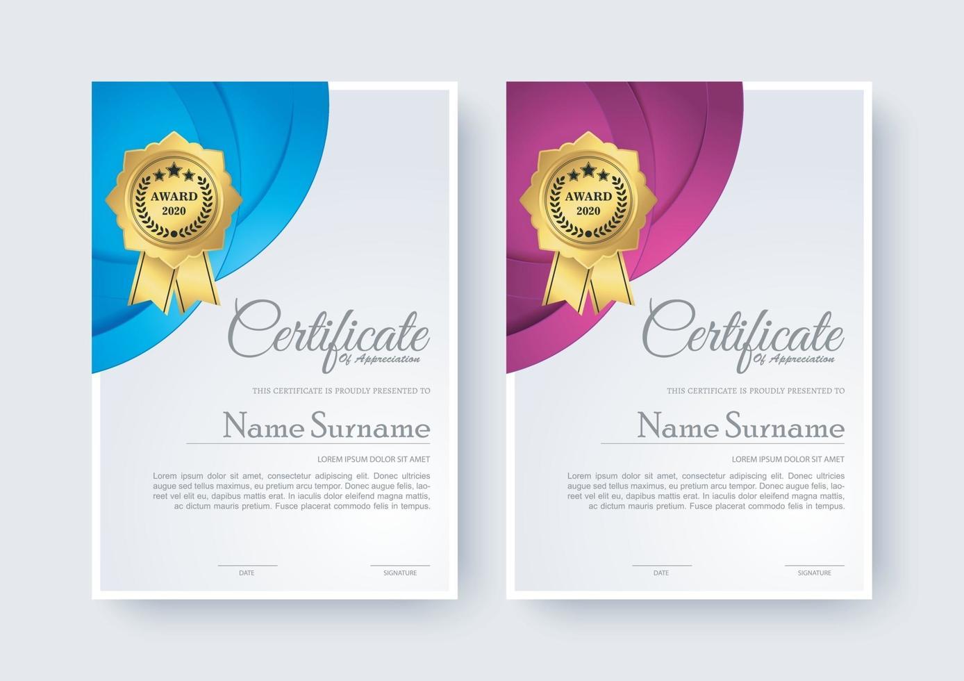 Creative certificate best award template set vector