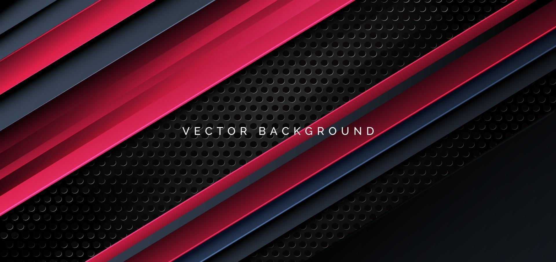 Template diagonal lines red and dark overlapping layers on black metal background. vector