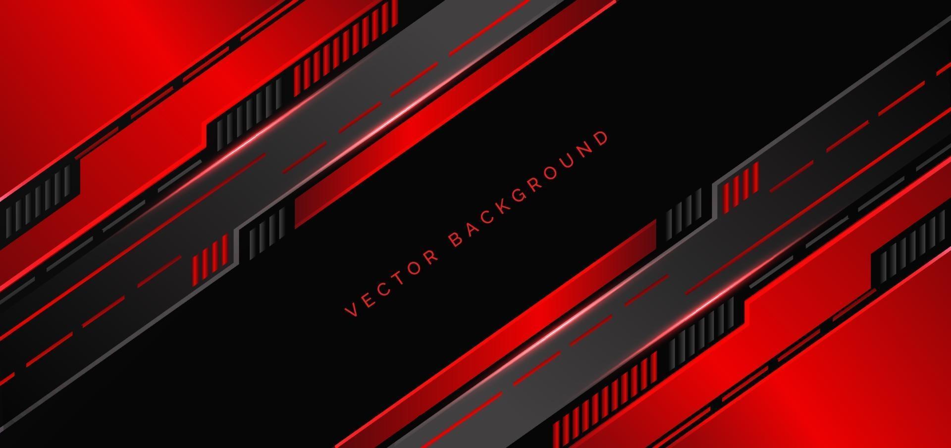 Tecnología abstracta geométrica de color rojo y negro con luz roja sobre fondo negro. vector