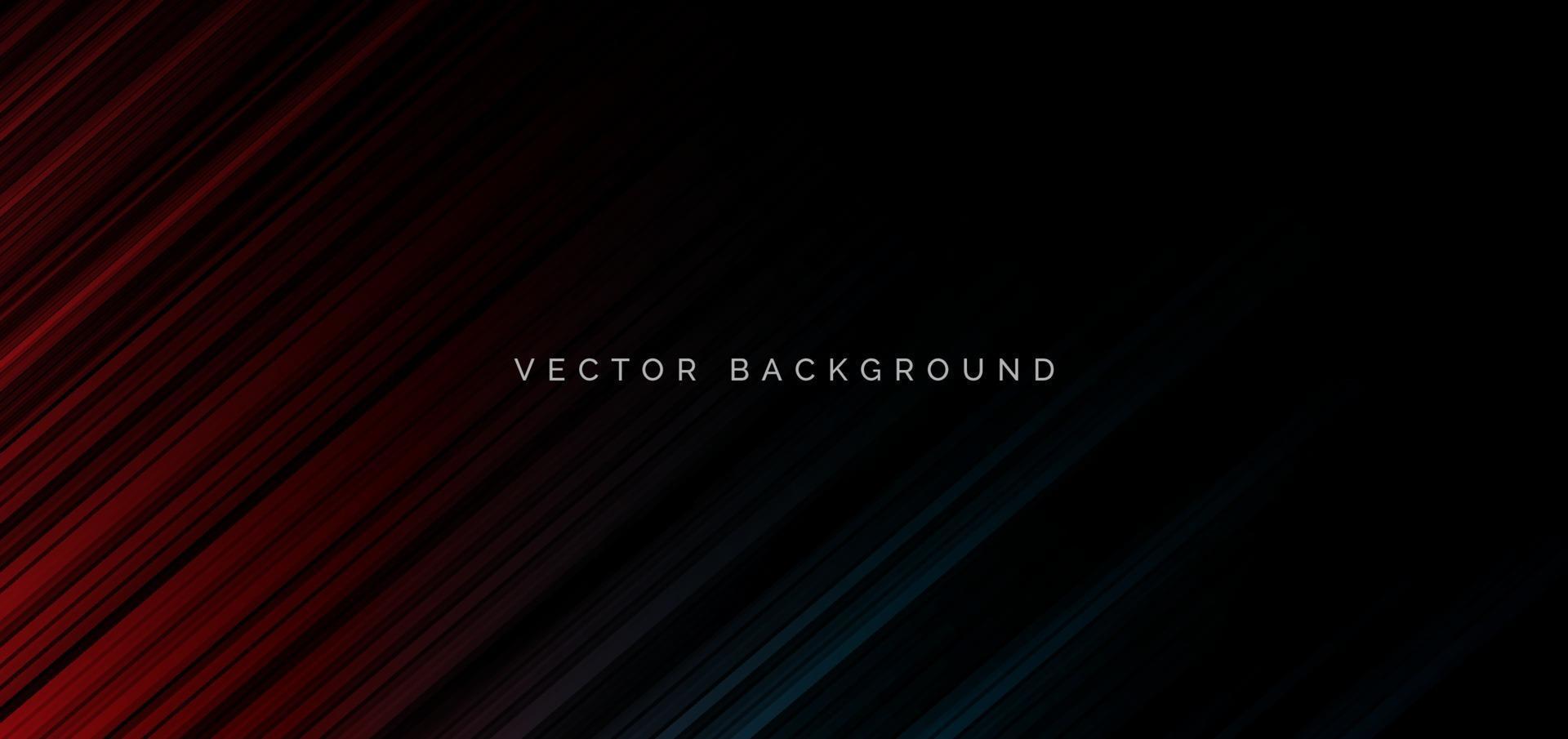 Las líneas diagonales abstractas de la raya roja y azul se iluminan sobre fondo negro. vector