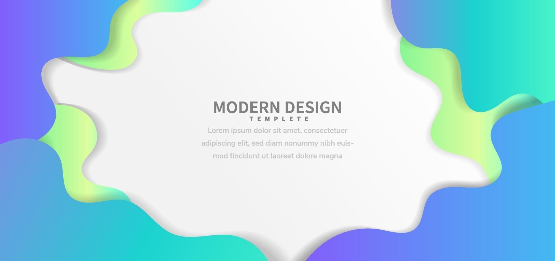 Abstract fluid dynamic style banner web design blue and green on white background with copy space for text. vector