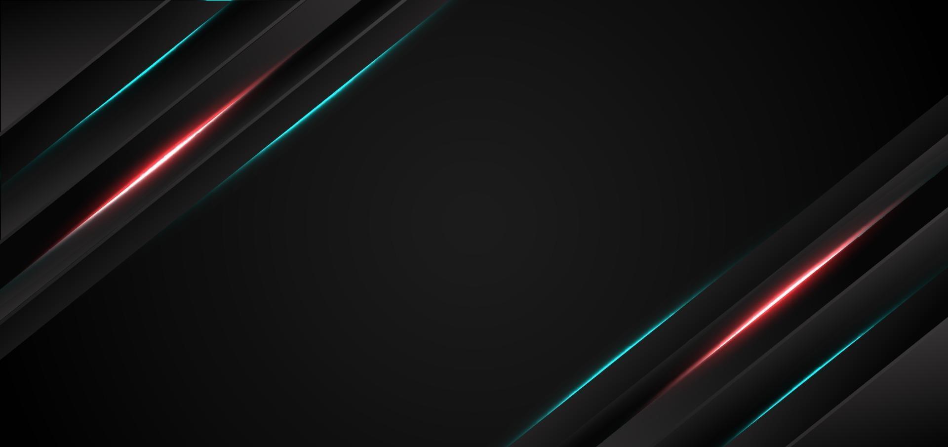 Abstract template black stripes with light blue, red, neon light with copy space for text. technology concept. vector