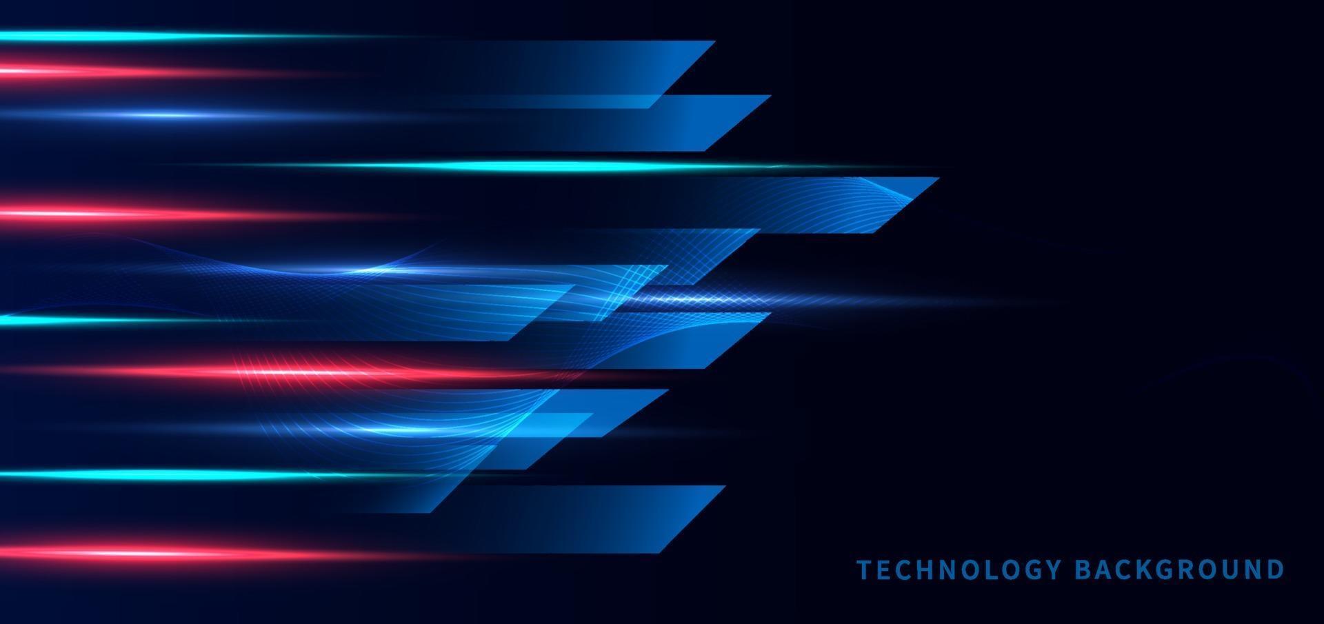 Template banner abstract technology futuristic geometric on dard blue background with red, blue light effect. vector